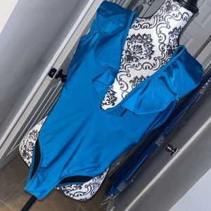 Aqua blue deep cut bathing suit